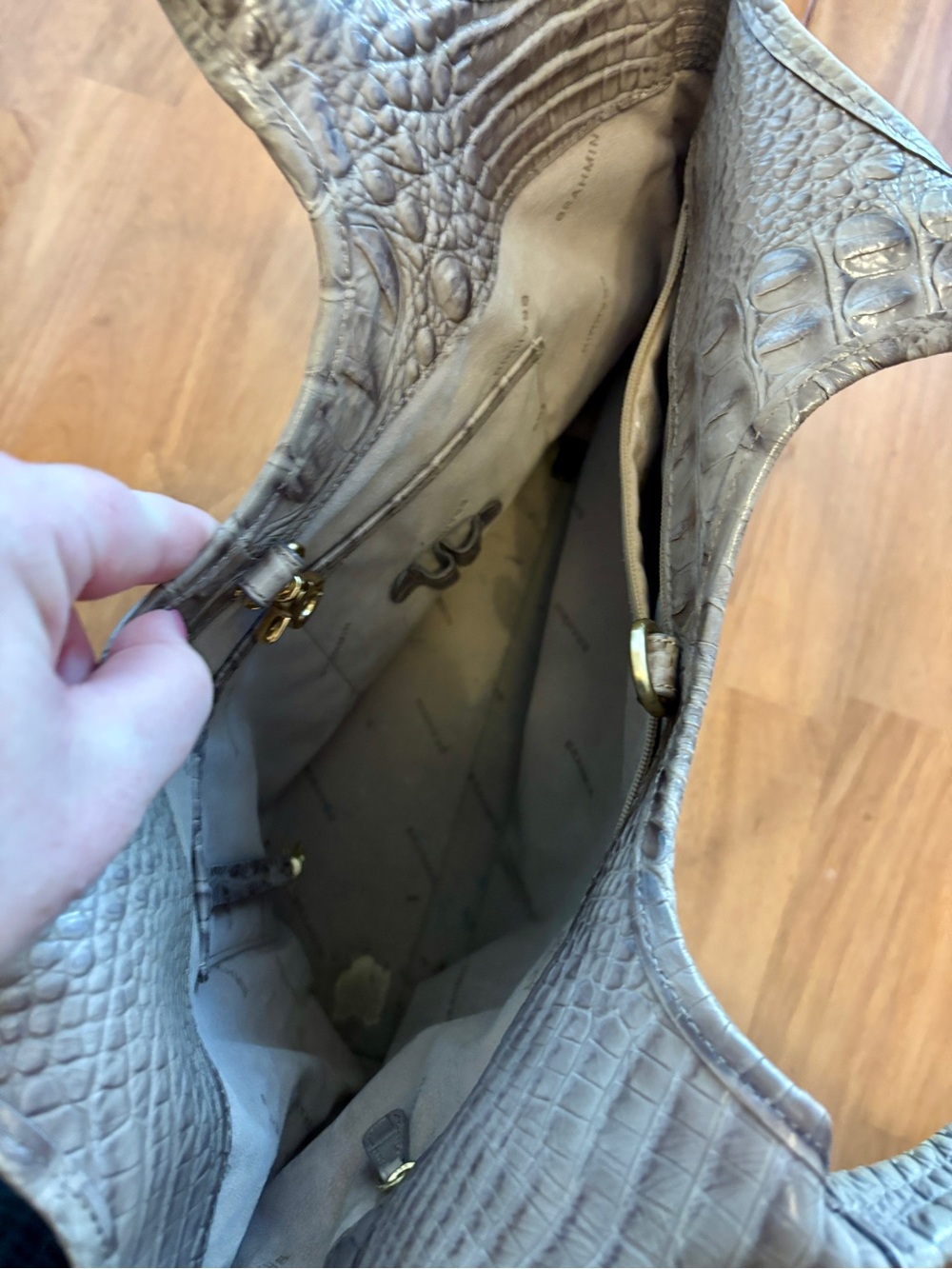 Brahmin Croc-Embossed Leather Taupe Tote Bag ~ - Picture 10 of 11